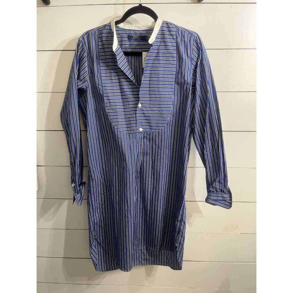 POLO RALPH LAUREN Blue Cotton Striped Relaxed Fit Shirtdress Dress 12 NWT